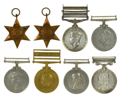 WORLD WAR TWO / KOREAN WAR GROUP OF THREE, GENERAL SERVICE MEDAL, TWO CLASPS, PALESTINE 1945-48 AND CYPRUS, KOREA MEDAL AND A