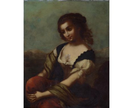 VICTORIAN SCHOOL, PORTRAIT OF A YOUNG WOMAN IN A RED DRESS, OIL ON PANEL, 50.5 X 40CM