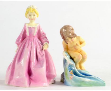 TWO ROYAL WORCESTER FIGURES OF AUGUST AND GRANDMOTHER'S DRESS, MODELLED BY F. G. DOUGHTY, 12 AND 17CM H, BLACK PRINTED MARK