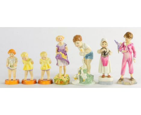 SEVEN ROYAL WORCESTER FIGURES OF CHILDREN, MODELLED BY F. G DOUGHTY, INCLUDING YOUNG FARMER 16CM H, BLACK PRINTED MARK AND TI