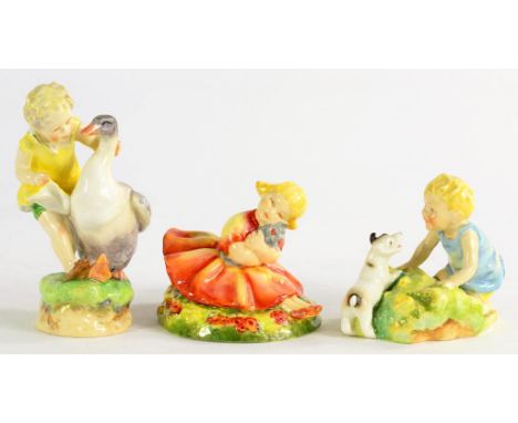 THREE ROYAL WORCESTER FIGURES OF CHILDREN, COMPRISING MARIGOLD, MODELLED BY ANN ACHESON AND TWO BABIES AND GOOSEY, GOOSEY, GA