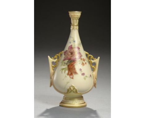 A ROYAL WORCESTER VASE, 1893 decorated with wild flowers on a shaded apricot ground, 16.5cm h, impressed and printed marks ++