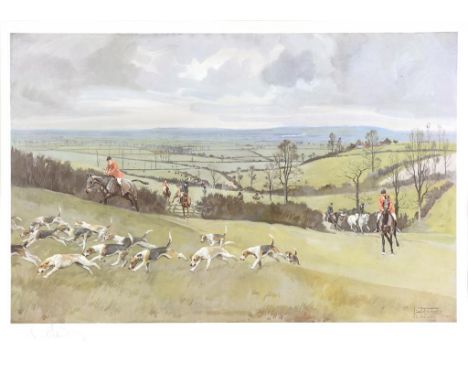 LIONEL EDWARDS THE WHADDON CHASE COLOUR PRINT SIGNED BY THE ARTIST IN PENCIL PUBLISHED BY EYRE & SPOTTISWOODE LTD 38CM X 52CM
