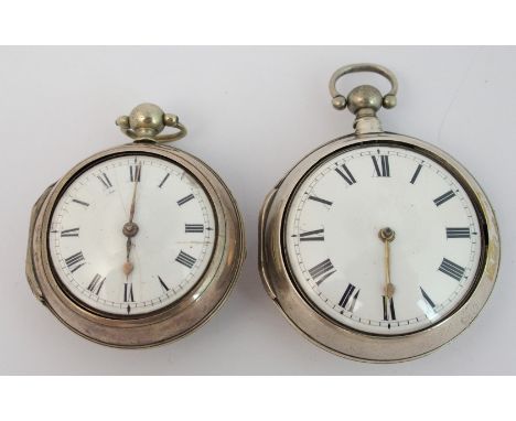 Two Georgian silver pair cased verge pocket watches London 1796, matching cases, white enamel dial, verge movement marked Pet