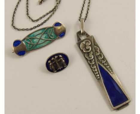 An Art Nouveau silver enamelled pendant  designed by French sculptor L. Gardey signed to the reverse with blue enamel panel, 