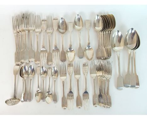 A part suite of silver cutlery by George Jamieson, London 1851 and marked for Aberdeen in the fiddle pattern, each piece with