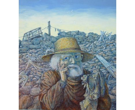 •JAMES GORMAN (Scottish 1931 - 2005) BEACH COMBER (SELF PORTRAIT) Mixed media, signed and dated 1987, 115 x 103cm (45 1/2 x 4