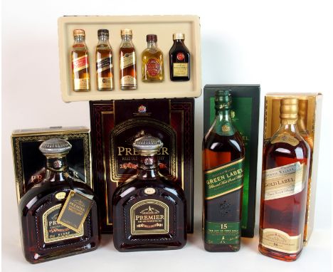 Johnnie Walker Premier whisky 75cl, 43% volume in presentation case, another similar, Johnnie Walker, Gold Label aged 18 year