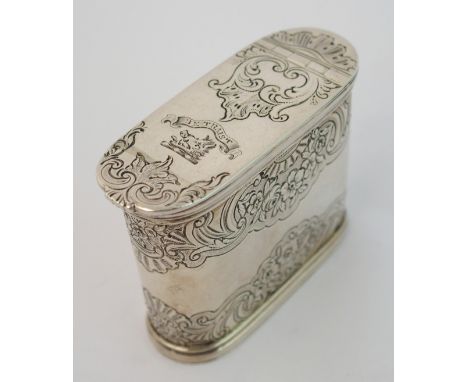 A silver table top snuff box by John McKay, Edinburgh 1825, of rounded rectangular form, the hinged cover bearing a crest, th