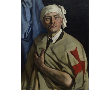 •ALEXANDER GRAHAM MUNRO RSW (Scottish 1903 - 1985) PORTRAIT OF A MAN IN A WHITE HEAD SCARF Oil on canvas, signed and dated (1