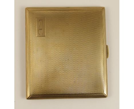 A 9ct Mappin & Webb engine turned cigarette case with a small monogrammed 'A' to the front cover, weight approx 82.2gms, 83mm