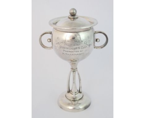 A Chinese silver golf presentation trophy inscribed Tsingtao Golf Club 1934 President's Cup presented by M Takashashi, stampe