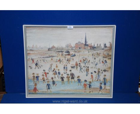 A framed and glazed Lowry Print of a beach scene. 23 1/2" x 19 3/4".   