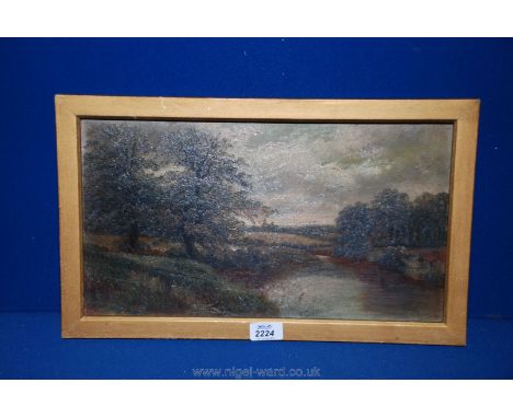 An Oil on artist's board depicting a Wood and Lake, signed R. Hull.