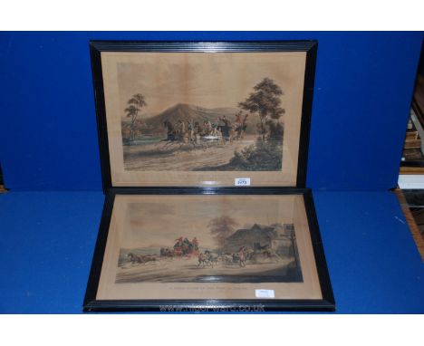 A pair of Aquatints by R. G. Reeve after C. B. Newhouse, "One mile from Gretna" and "A false alarm, etc" published by B. Moss