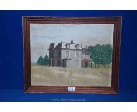 After Edward Hopper, Oil on canvas of a Mansard roofed timber house set amongst trees.