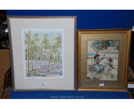 A Framed and Mounted Watercolour titled"Bluebell Time" signed lower right R. Hill dated 95 along with a framed and mounted Wa