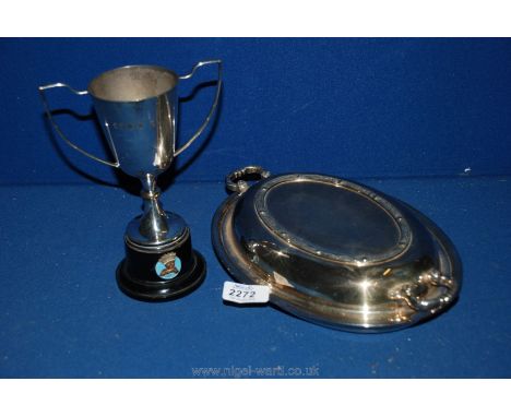 A 1930's 'Cow &amp; Gate' trophy and a silver plated entree Dish