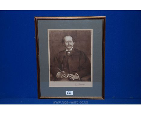A signed Print of a painting by Arthur Hacker,1903 of Joseph John Thomson, British physicist and Nobel laureate, discovered o