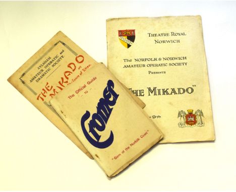 Two mid-20th century concert programs, one for The Mikado by the Aylsham Amateur Operatic and Dramatic Society, further progr