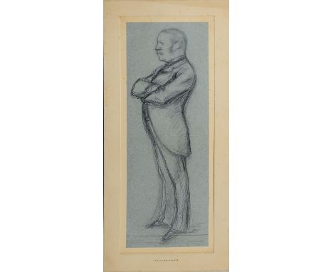 Attributed to Carlo Pellegrini (1839-1889), Portrait of a gent, pencil drawing, 32 x 12cm, mounted but unframed   