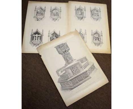 Day and Haghe after G R Lewis, "The font in Little Walsingham Church", three large lithographs, 60 x 45cm, all unframed (3)  