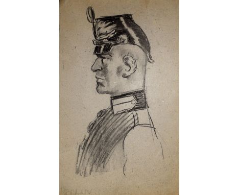 Unknown (20th century), Half-length portrait of a soldier, illustration, inscribed "Berlin" lower left, 50 x 30cm, unframed  