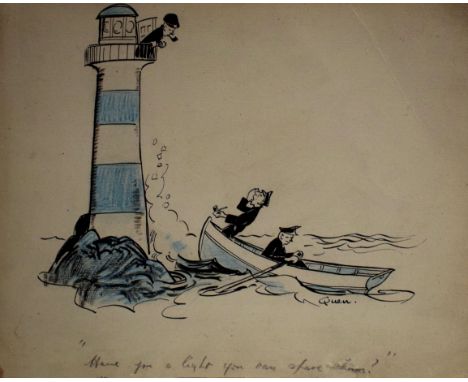 Quen (20th century), "Have you a light you can share...?", pen, ink and wash illustration, signed and inscribed with title, 2