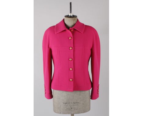 A Chanel Boutique early 1990s shocking pink single-breasted wool jacket, with original cotton Chanel label, size 40 Continent