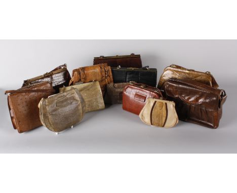 A collection of twelve ladies vintage handbags, including: crocodile, lizard, snake and ostrich examples, makers include Sali