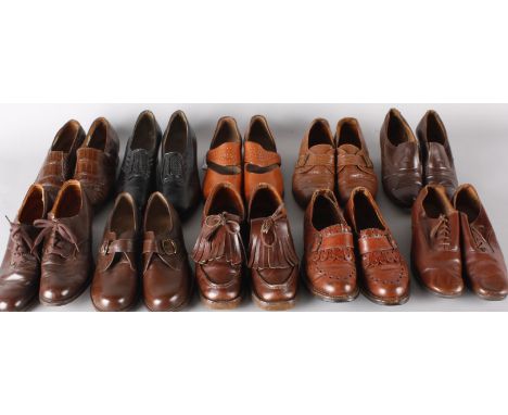 Ten pairs of ladies vintage shoes, including: 1940s tan Start-rite shoes, 1940s black leather shoes with the CC41 utility mar