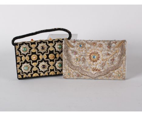 A mid 20th century metallic embroidered clutch bag with Christian Dior stamp inside, (possibly imported from India); together