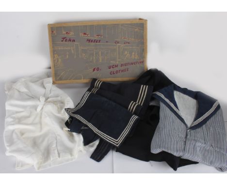 Two early 20th century boys' sailor suits; together with a shirt by Tyrrell & Green of Southampton; a pale blue romper suit; 