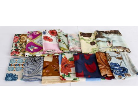 A quantity of ladies scarves, including: a spotted Faberge silk square; a cotton Liberty print; a geometric Jacqmar scarf in 