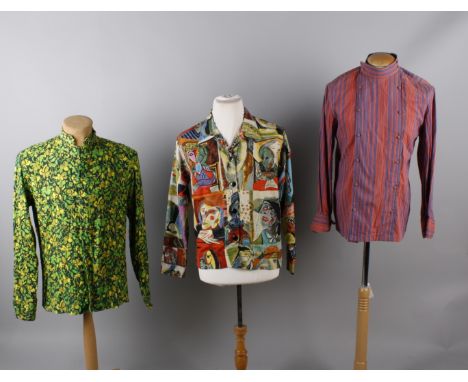 Vintage menswear from the 1950s to the 1970s, comprising: 1950s Scouts shop shirt, Stoneyhurst school towelling jacket, a Lee
