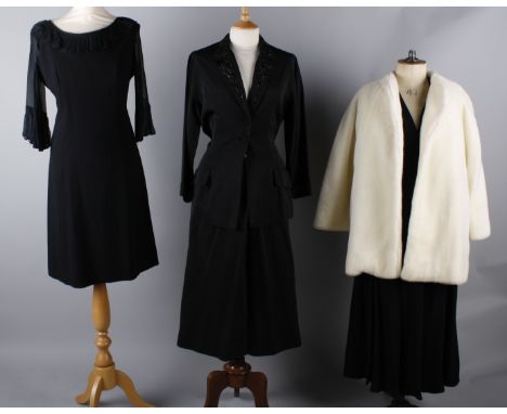 A collection of ladies costume, comprising: a 1920s jersey top (damage and alterations), a 1930s patterned overall, a 1940s b