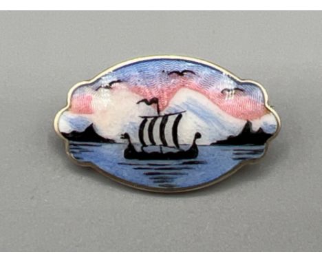 David Andersen norway sterling silver and enamel Viking boat brooch. In good condition