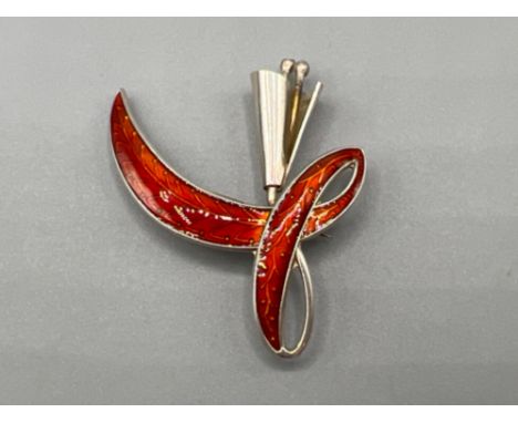 Aksel Holmsen posy holder silver and enamel brooch. In good condition