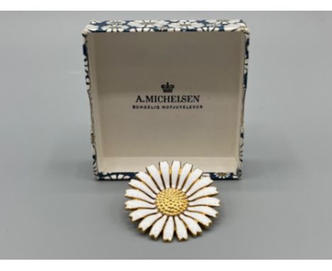 Anton Michelsen sterling silver and enamel Daisy brooch in original box