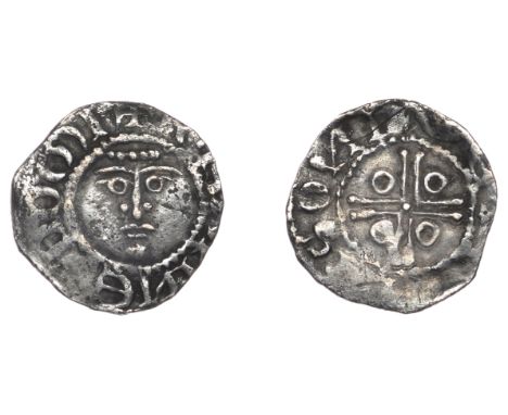 John (as Lord, 1172-1199), Second coinage, Halfpenny, type IIa, Dublin, Tomas, t[–]as on dwe, legend ends domi, 0.71g/1h (O’S