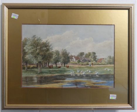 Charles Walter Radcliffe (1870-1903), watercolour, Farm buildings in a rural landscape, and a coastal seascape, a pair, water