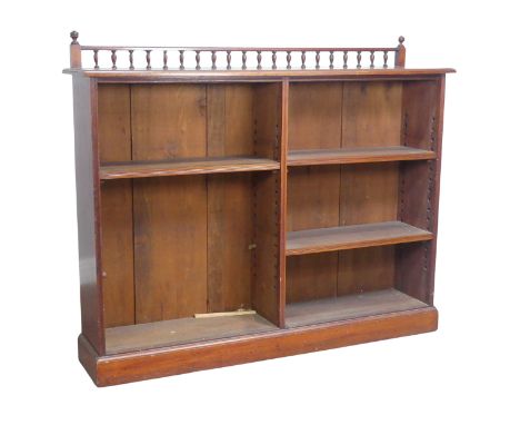 A Victorian mahogany floor standing&nbsp;open Bookcase, by 'P. E. Gane, Bristol', spindle gallery above reeded shelves, raise