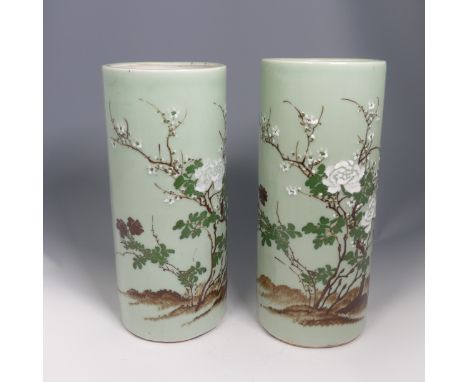 A large antique Japanese kutani Vase, of baluster form, H 46cm, markings to base, together with a pair of modern Sleeve Vases