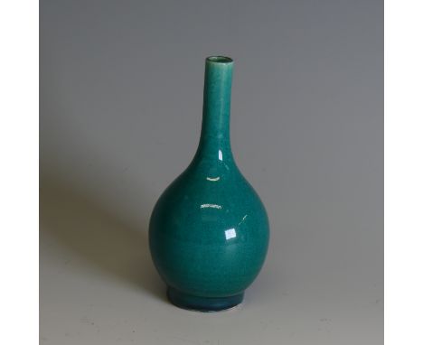 An antique Chinese turqouise monochrome bottle Vase, with bulbous base and slender neck, H 12.5cm.Provenance - The Damien Par