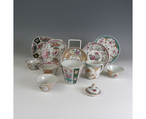 A quantity of early to mid 18thC Chinese porcelain Teawares, comprising a famille rose Tea Bowl and Saucer, D 11.5cm, another