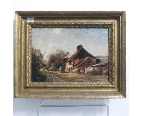 18th century School, The Roadside Inn, oil on panel, indistinctly signed, 19cm x 27cm, signed, framed, together with two othe
