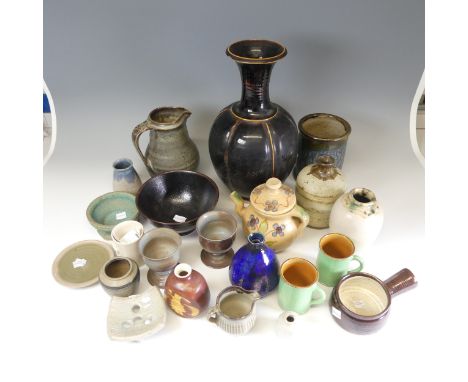 A large quantity of Studio Pottery, to comprise a miniature Leach St Ives faceted Pot, H 4.5cm, a Keith Smith soap dish, Upch