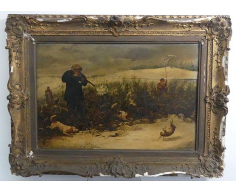19th century Continental School, A winter shoot, oil on panel, bears a signature "H. Alken", horizontal split to panel, 41cm 