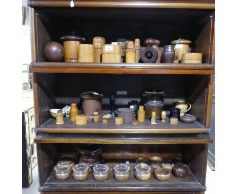 A large quantity of late 19th / early 20th century Treen, including ; string boxes, medicine bottle covers, watchmaker's oil,