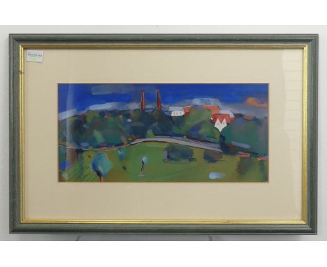 Gary Embury (Modern British), Landscape, guoache, 15cm x 30cm, together with a limited edition colour lithograph by Chloe Che